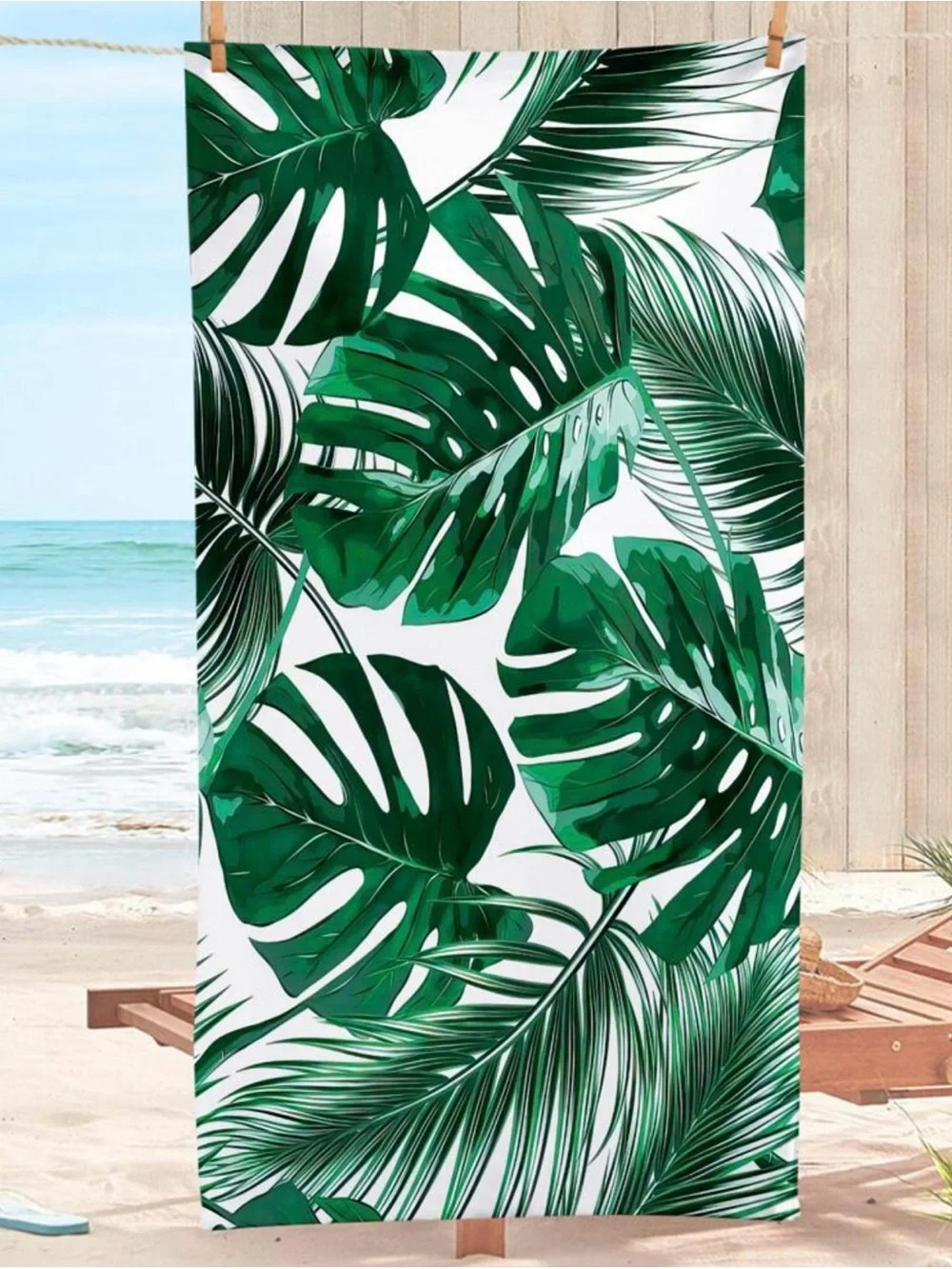 Tropical Monstera Leaf Beach Towel - Green